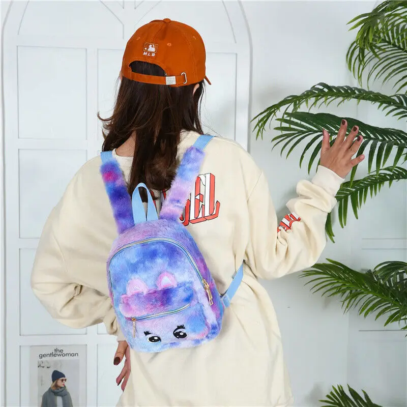 Women Girls Faux Fur Plush Backpack 3D Cartoon Ears Zipper Shoulder School Bags Rucksack Travel Backpacks | Игрушки и хобби