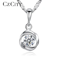czcity chain pendant necklace classic rose flower cubic zirconia 925 sterling silver necklaces for women fine jewelry gift