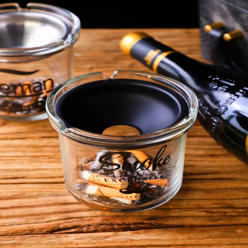 

Glass Ashtray Home Living Room Bedroom Office with Cover Upgrade Thickening Anti-fly Ash Creative Trend Ashtray Weed Accessories