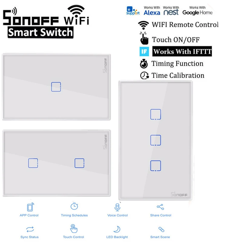 

SONOFF T0 TX Smart WiFi Smart Switches with 1/2/3 Gang Wireless Wifi Switch for Alexa Google Home Smart Home Smart Home EU&US