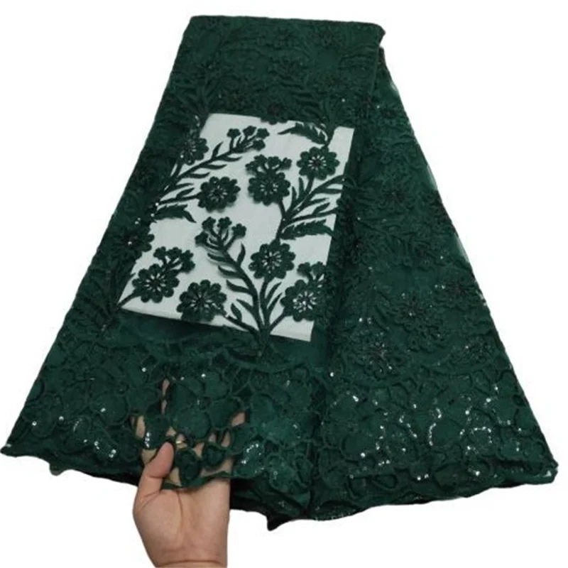 

Green Sequins African Lace Fabric 2021 royal blue High Quality Nigerian French Tulle Lace Fabric Sequined Mesh For Wedding Sew