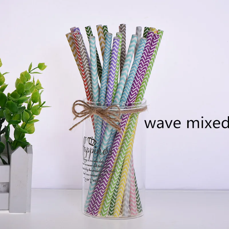 wave mixed 25 шт., вечерние, экологически чистые бумажные соломинки для детей, для свадьбы, дня рождения, пикника, вечерние, декоративные, с мультяшным автомобилем, Коктейльные, вечерние соломинки - Цвет: wave mixed