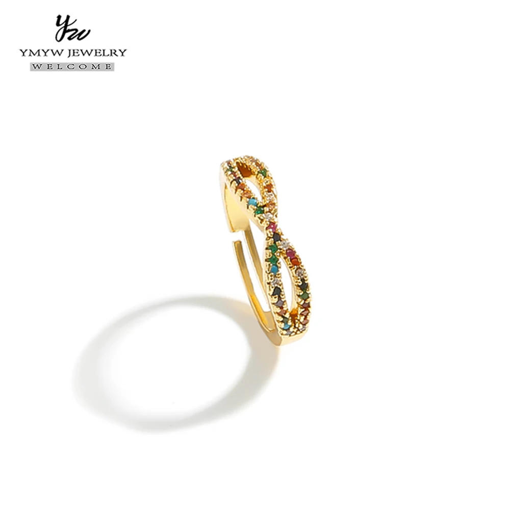 YMYW цифровые 8 золотых циркониевых колец радужные счастливые Бесконечность Шарм