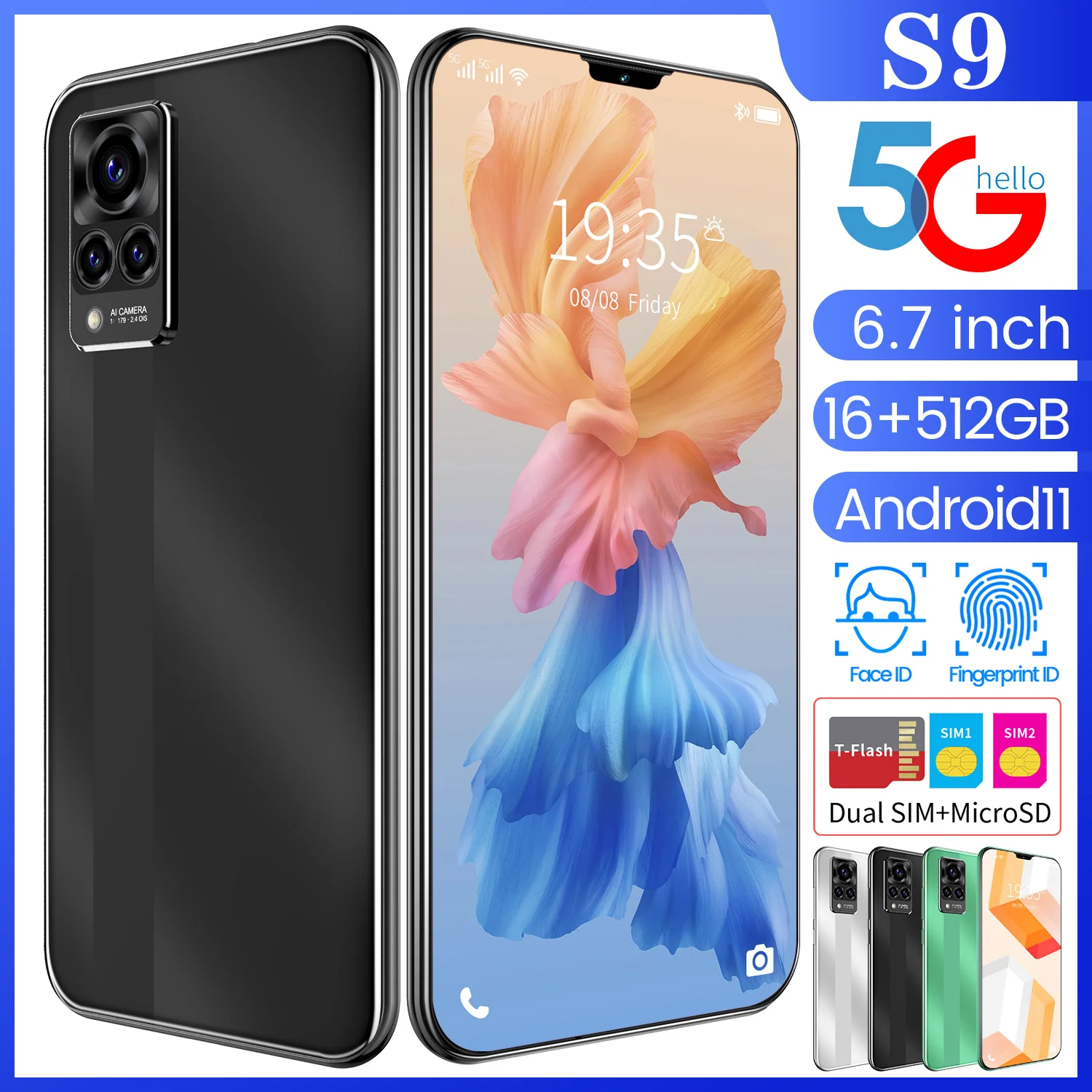 

S9 6.7 Inch Global Version Smartphones Full Screen 16G+512GB Deca Core Unlocked 32MP+64MP Android11 Dual SIM Mobile Phone