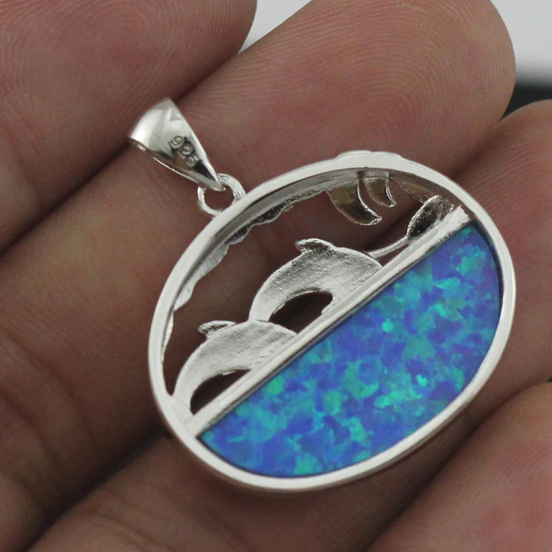 Симпатичный Дельфин Синий огненный опал кулон для женщин 1 1/8 дюйма OP416 | Украшения