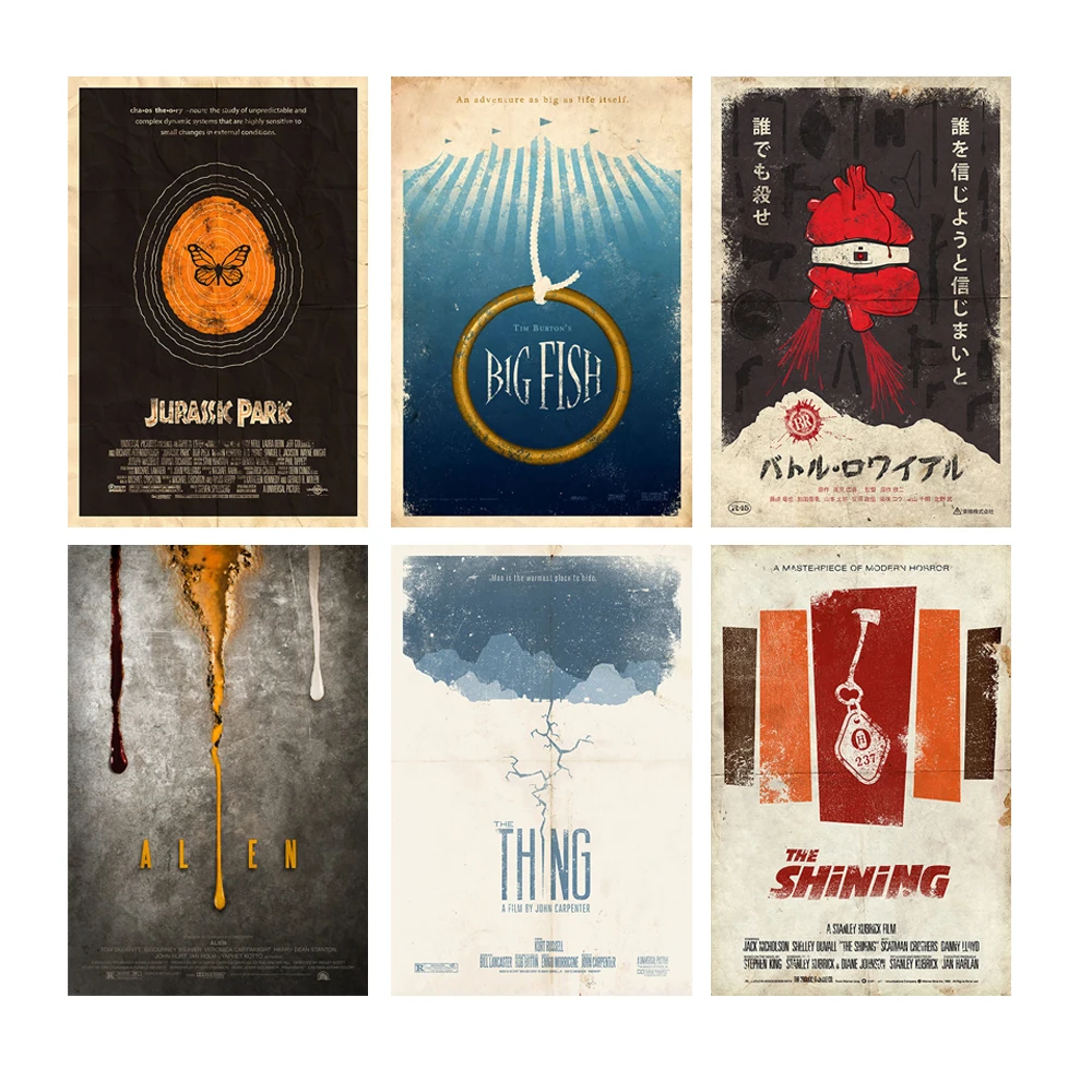 

Horror Movie Retro Posters Film Home Decoration Vintage Self-adhesive PVC Wall Sticker Wall Art Painting Bar Cafe Decor