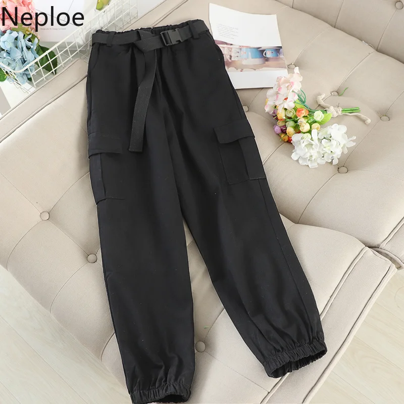 Neploe луч ноги брюки для женщин осень стрейч талии карманы пояса дамы свободные