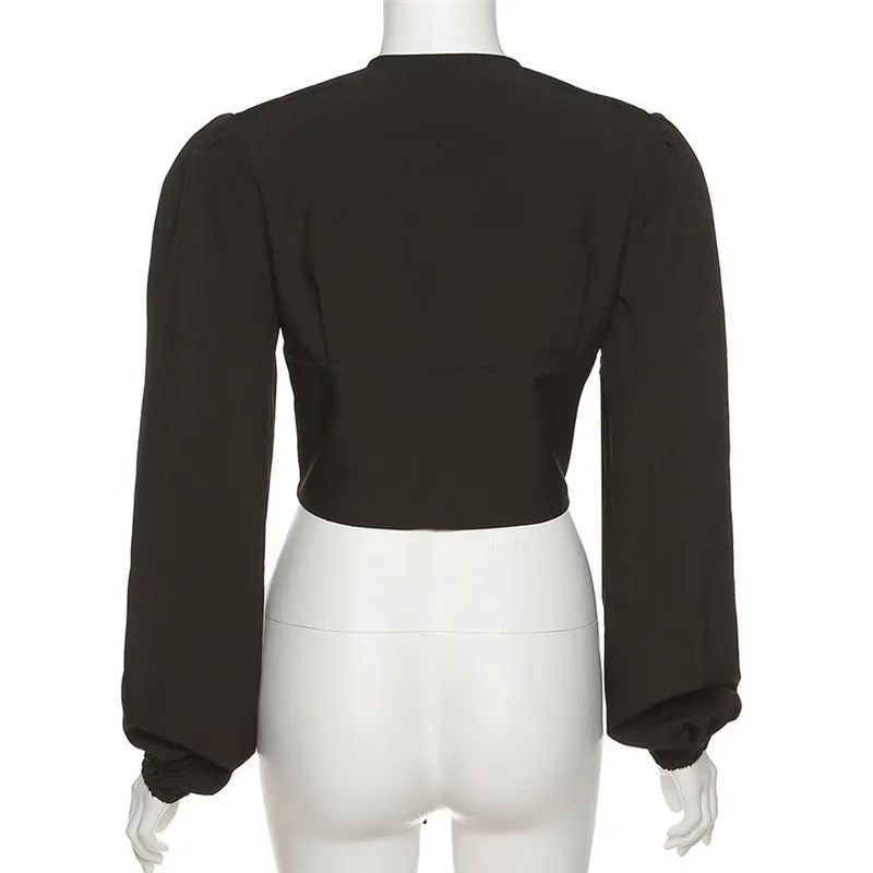 

2021 Summer Vintage Elegant Sexy Bandage Cropped Tops New Female Black Fashion T-shirts Lace Up V-neck Party Streetwear New Tees