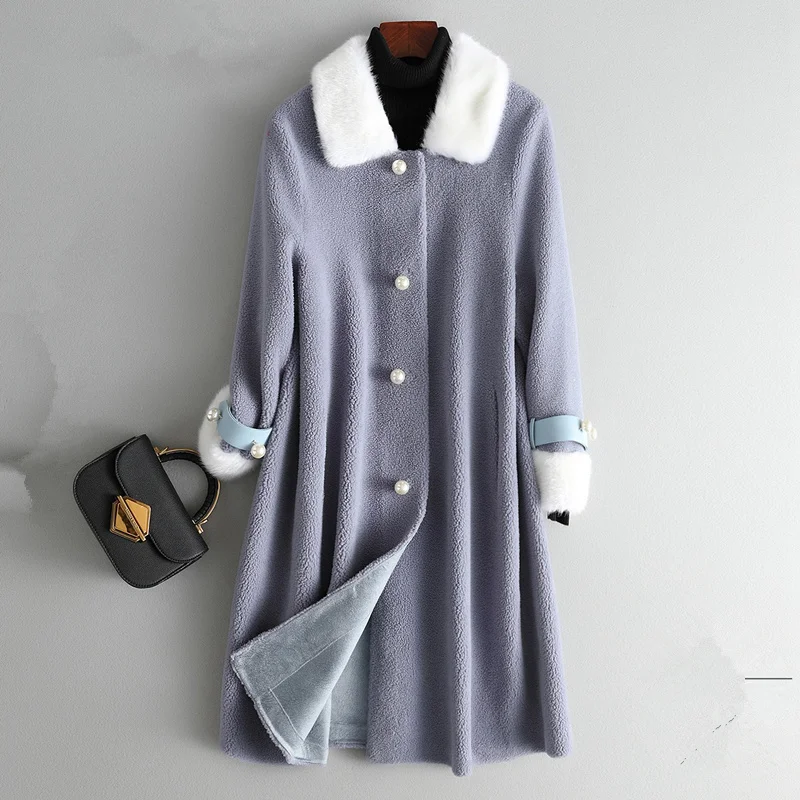Качественное осенне-зимнее шерстяное пальто 2020 шуба из зернистой овечьей шерсти