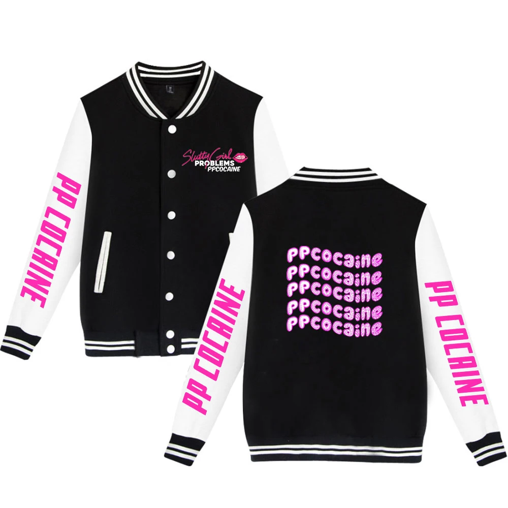 

Streetwear Printed Streetwear Cool Ppcocaine Singer baseball jacket men/women Casual New Long Sleeve Baseball Jacket V-neck