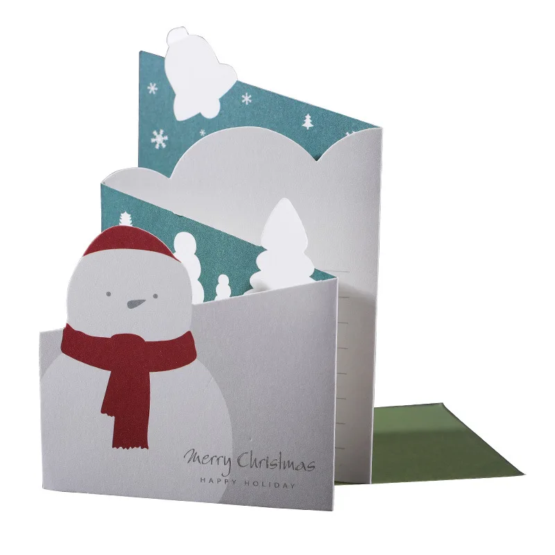 12 Pcs Christmas Cards Fresh Simple Greeting With Envelope Blessing Card Tri-Folding 3d Post Invitation New Year | Дом и сад