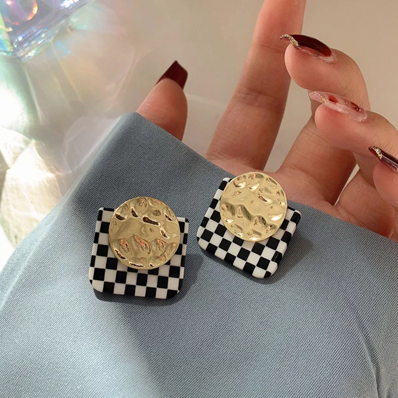 Корейские Металлические винтажные квадратные каучуковые шахматные сетчатые
