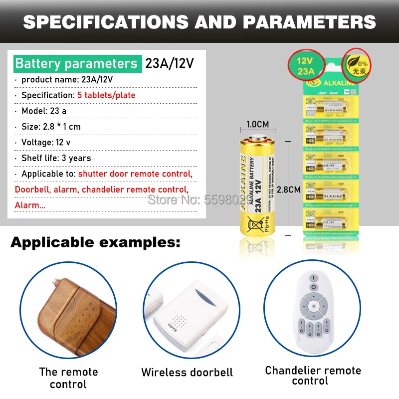 Щелочные батареи для сигнализации пульта дистанционного управления 10 шт. 12 В 23A