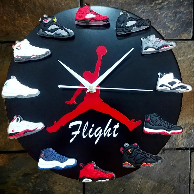 

Часы Aj, принадлежности для баскетбола, 3d настенные часы с трехмерной обувью, настенные часы раннего поколения, черные, белые маленькие часы ...