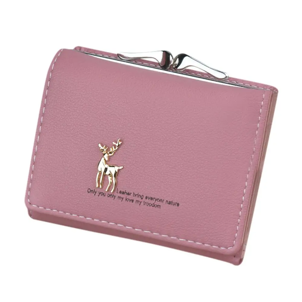 Бургундия Cute Deer Women Mini Wallet Short Leather Wallet Girl Folding Wallets Clutch Pu Card Holder Ladies Purses Retro Coin Purse L*5 - Цвет: Бургундия