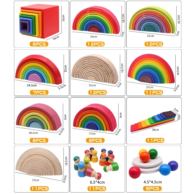 Деревянные строительные блоки Монтессори обучающая игрушка для детей радужные