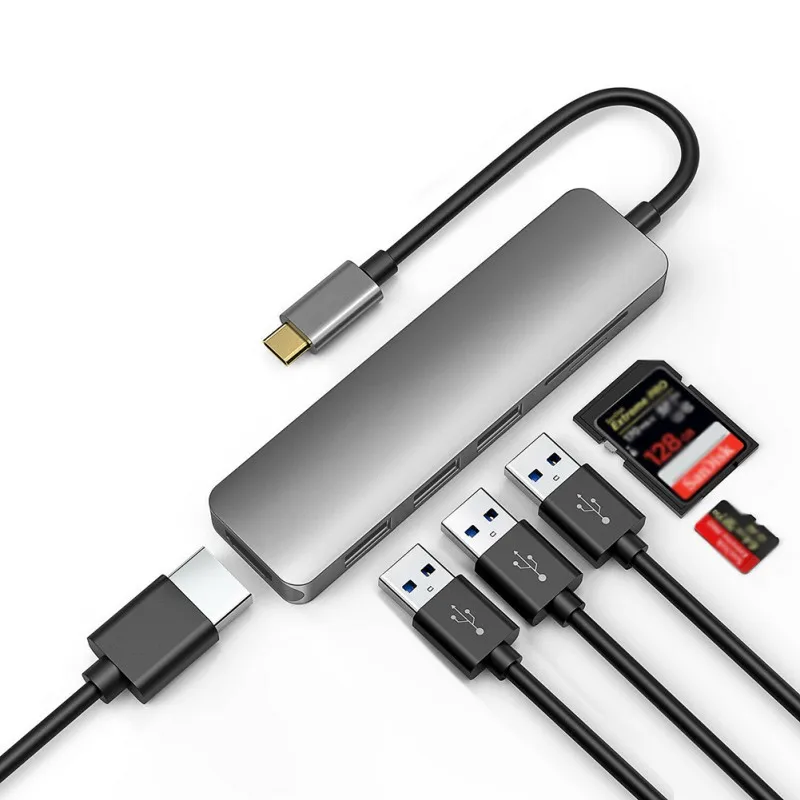 USB C 6 в 1 концентратор 4K Type-C к HDMI-совместимый адаптер док-ключ с PD зарядкой для Windows