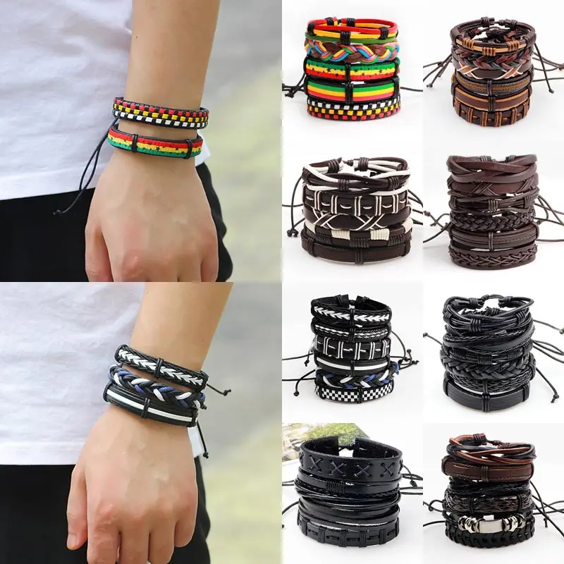 1 Комплект кожаных браслетов ручной работы черного цвета на море для девочек