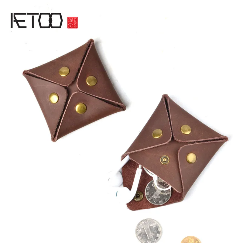 Винтажная квадратная сумочка AETOO из воловьей кожи с кнопками маленький кошелек