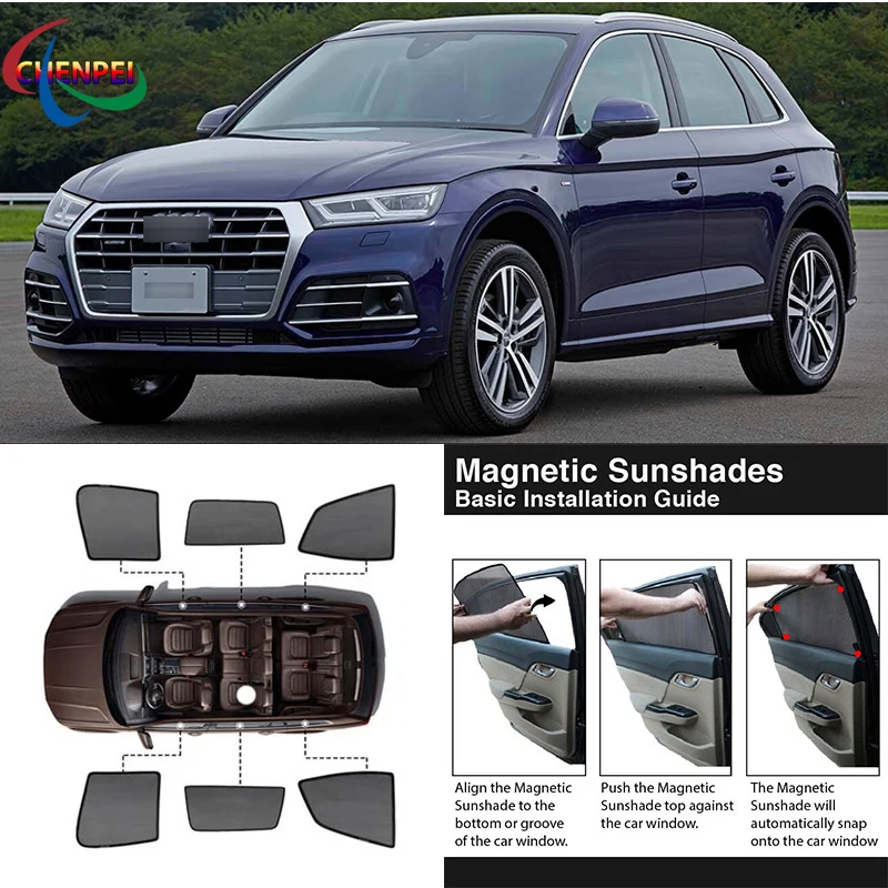 For Audi Q5 2015-2017 Car Full Side Windows Magnetic Sun Shade UV Protection Ray Blocking Mesh Visor Decoration Accessories