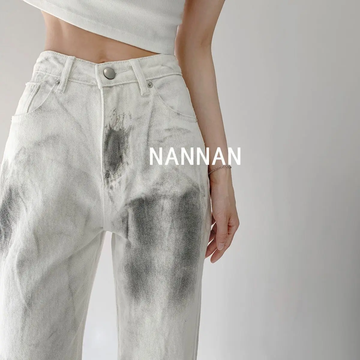 

Women pants high waist pants European station ins fashion personality tie-dye gradient casual loose slim jeans pants all-match