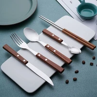 4psc2psc wooden handle cutlery set stainless steel dinnerware set knife fork spoon silverwaretableware set kitchen flatware