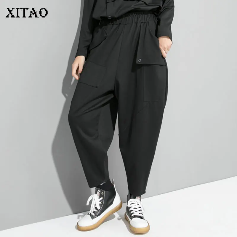 XITAO, плиссированные, черные, длинные штаны для женщин, модные,, Осенние, элегантные, маленькие, свежие, миноритарный стиль, свободные штаны-шаровары, WLD2711