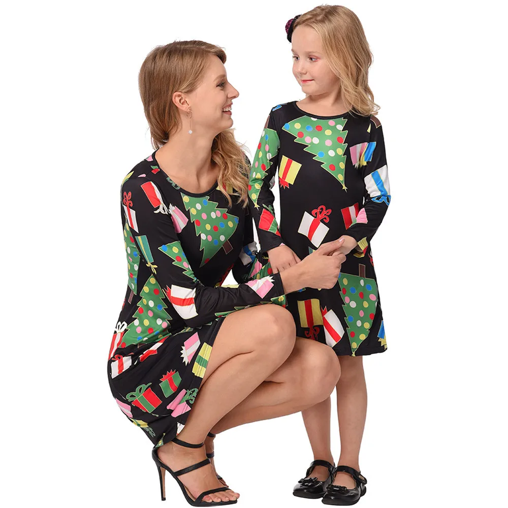 Рождественское платье для мамы и дочки осенние платья с длинными рукавами