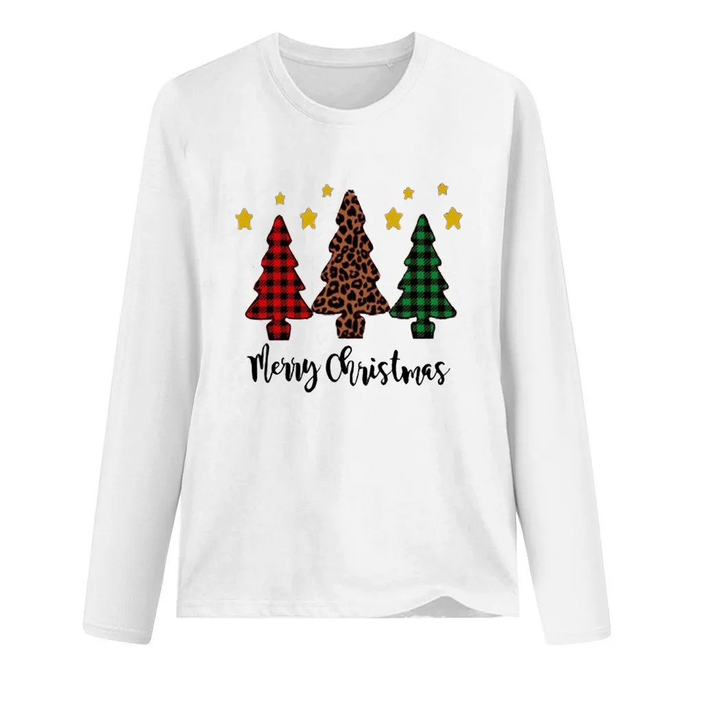 Рождественская женская футболка с длинным рукавом 2019 Мода Осень Зима размера