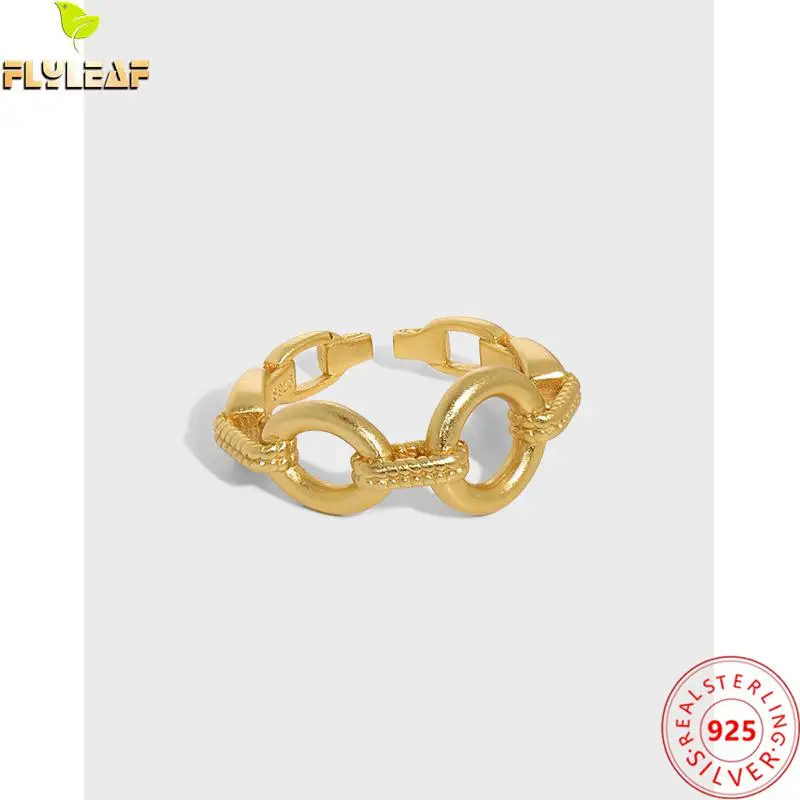 

925 Sterling Silver Round Chain Open Rings For Women Light Luxury Style 18k Gold Female Fashion Jewelry 2021 Trend