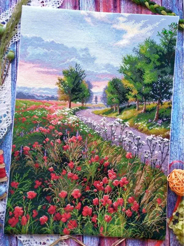 

Fishxx Cross Stitch Kit Precision Printing C1534 Field Paths Spring Flowers Full of Embroidery Landscape Decorative Paintings
