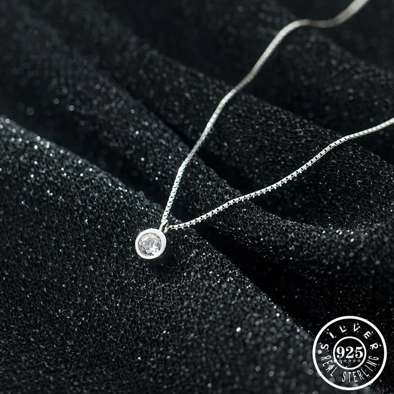 

925 стерлингового серебра маленький 4 мм круглый камень циркон заявление ожерелье кулон Шарм свадебное ожерелье ожерелья ювелирные украшени...