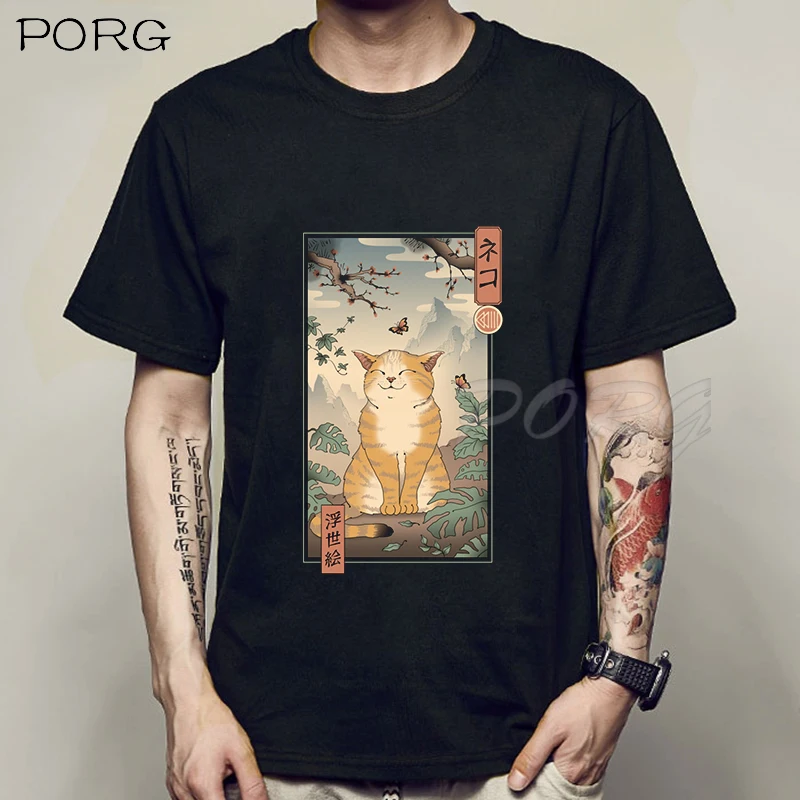 Men's Catana Cool Summer Loose Fit Cat Print Anime T-Shirt - Unisex Casual Short Sleeve Japanese Tee for Men and Women image 2