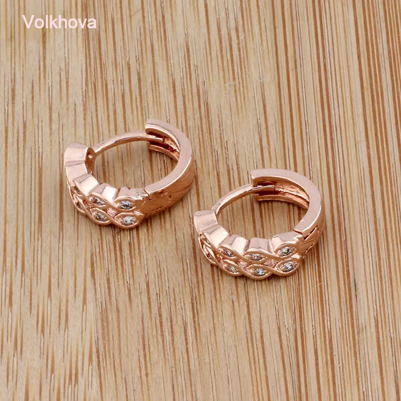 Серьги кольца женские из розового золота с фианитами 585|Серьги-кольца| |