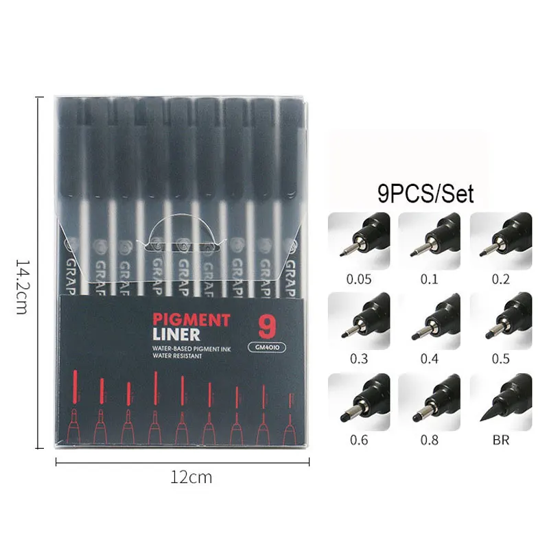 

9 шт./компл. маркерная ручка на водной основе с черными чернилами, разные наконечники, искусство манги, тонкая ручка