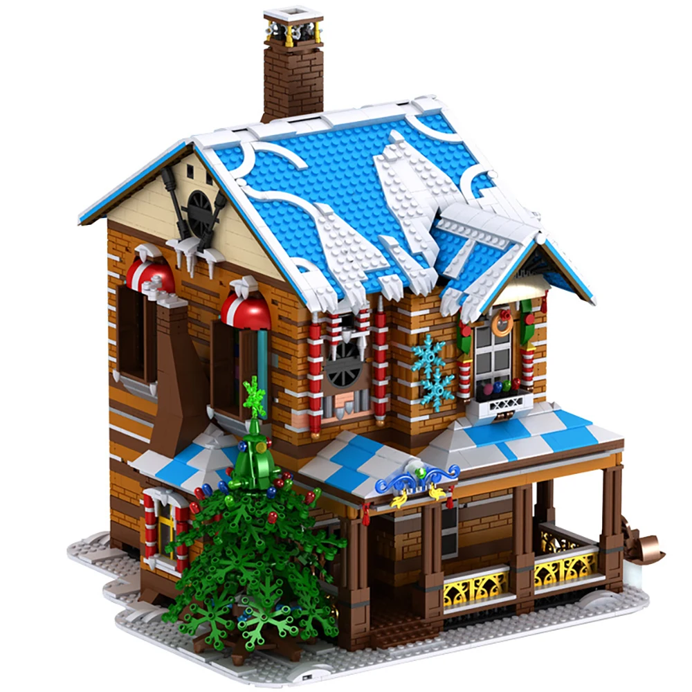 

Mould King Creative Streetview Series The Christmas House With Led Music Parts Model Building Blocks Bricks Kids Christmas Gifts
