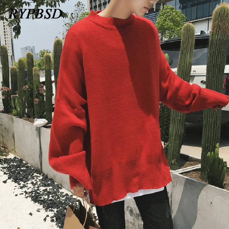 Корейские негабаритные мужские свитера длиной до бедра с 2020 осень зима модная