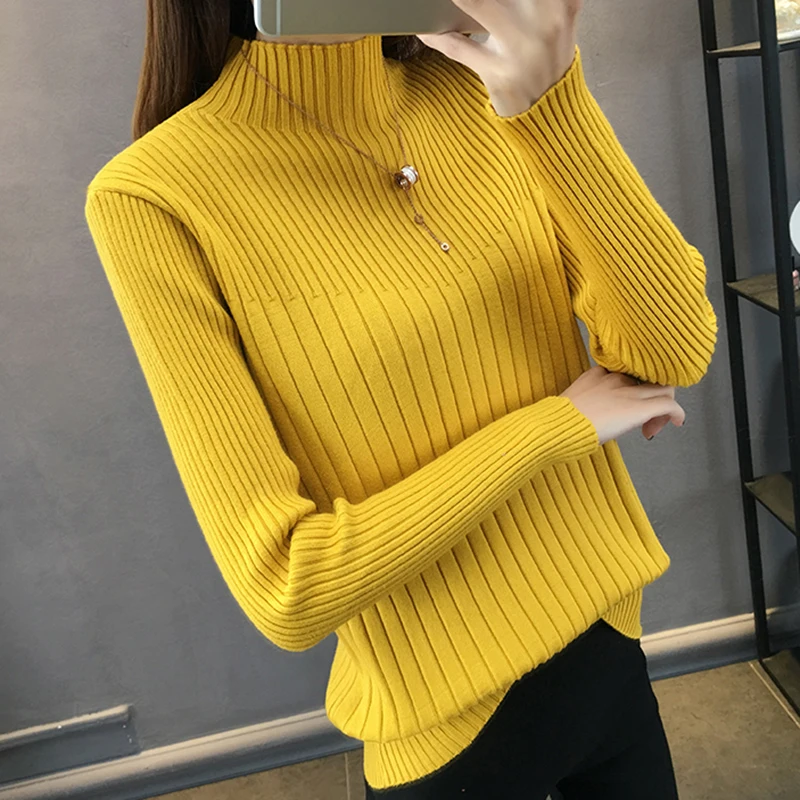 Свитер женский трикотажный с высоким воротником и длинным рукавом Осень-зима 2020 |