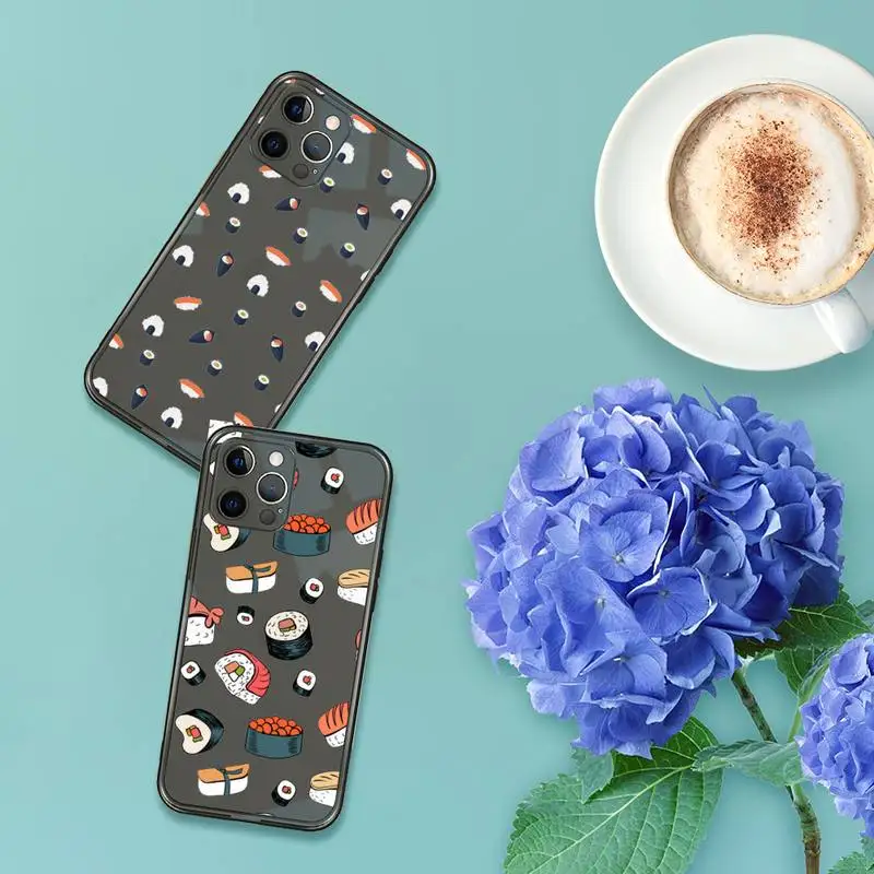 

Cartoon sushi cute fruit Phone Case For iPhone 7 8 11 12 X XS XR MINI Pro Max Plus Retro Black Grey clear transparent