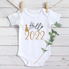 Боди для новорожденных с принтом Hello 2022, комбинезон с коротким рукавом для младенцев, боди для маленьких мальчиков и девочек, Новогодняя одежда, рождественский подарок