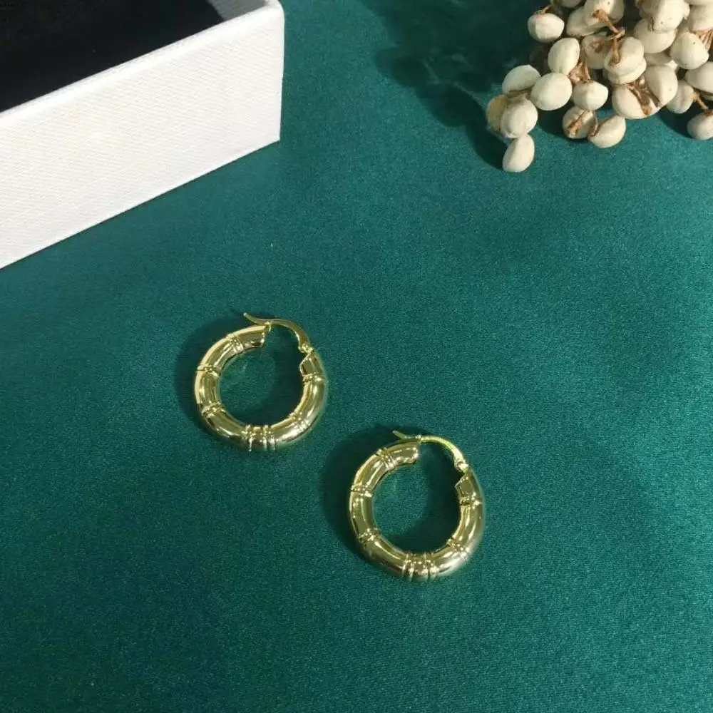 18K позолоченные круглые серьги-кольца с бамбуковым крестом S925 серьги-гвоздики
