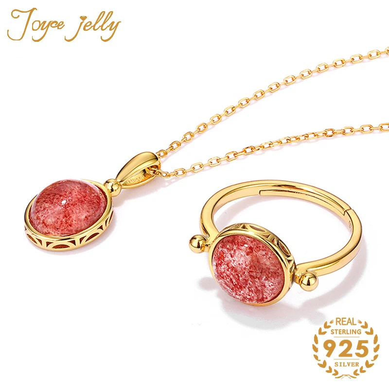

JoyceJelly classic 925 Sterling Silver Women Jewelry Set With Pink Strawberry Crystal Gemstones Women Party Wholesale Gifts