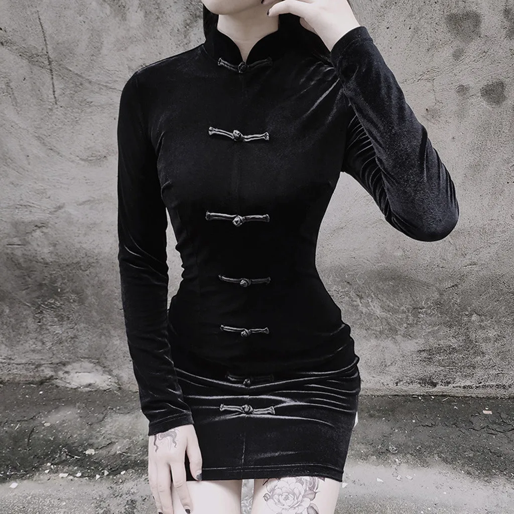 

Elegant Stand Collar Women Dress Hight Waist Zipper Buttons Long Sleeve Female Dress 2020 Autumn Women Midi Dress Vestidos