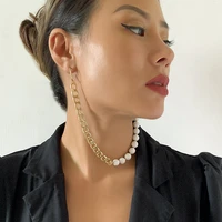 2021 novelly metal chain u shaped asymmetry round bead connection tassel drop dangle earrings jewelry for women