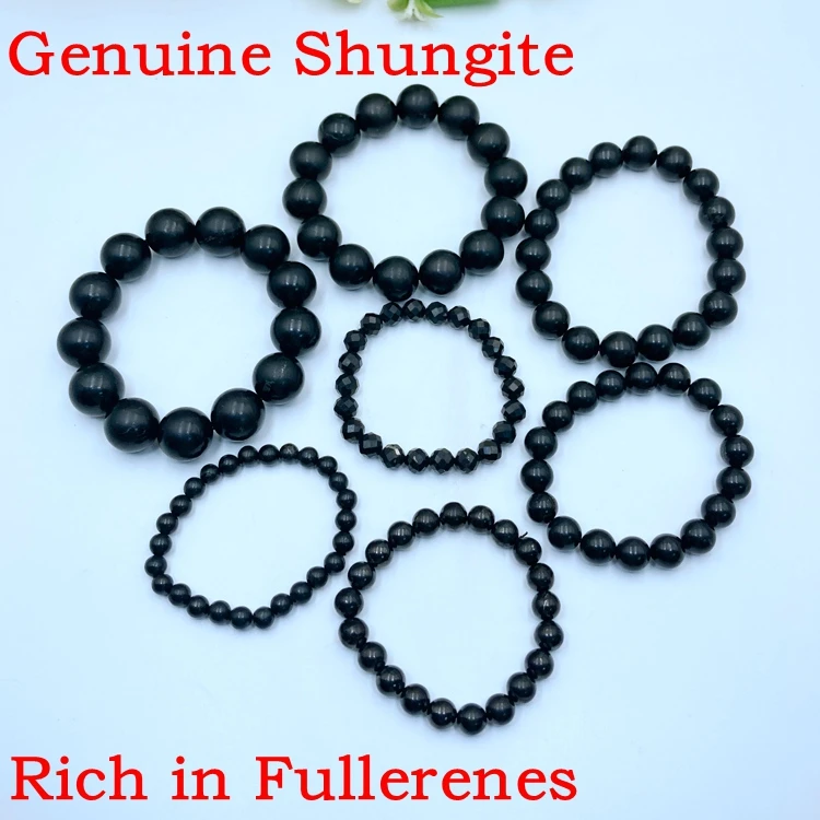 Wholesale 1pcs 100% Natural Russia Shungite Bracelet,Healing Gem stone Jewelry Bracelet,6mm 8mm 12mm 16mm Rich in Fullerenes
