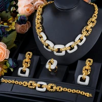 soramoore luxury 4pcs chain necklace bracelet earrings ring jewelry for women wedding african nigerian party jewelry set