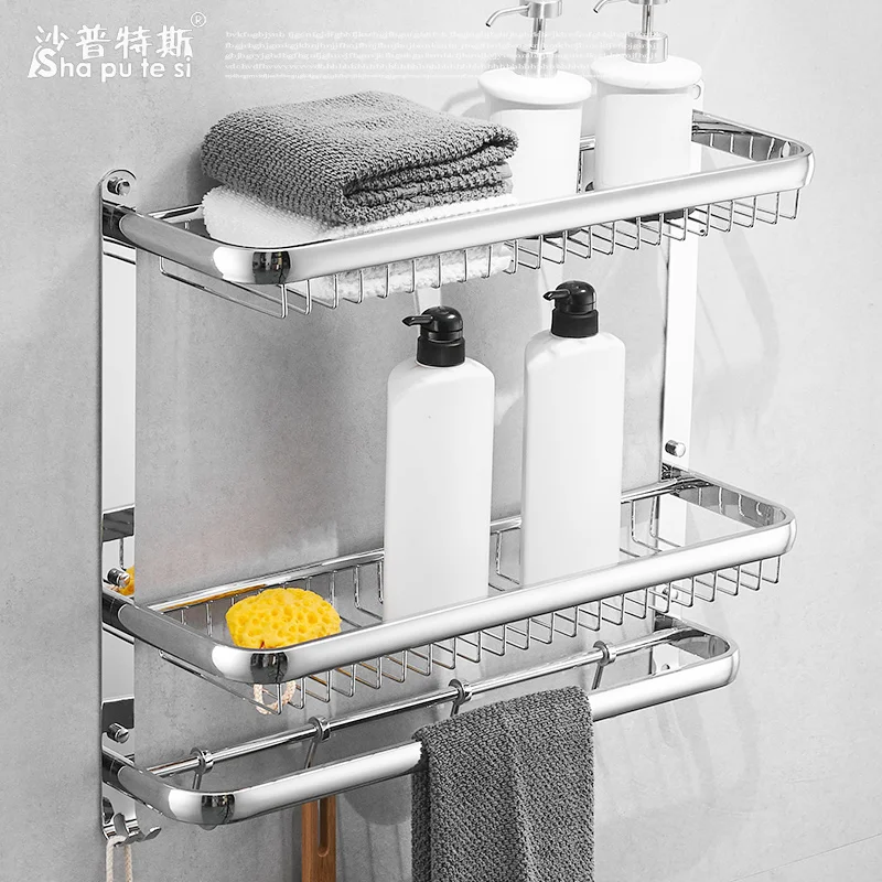 

304 Stainless Steel Bathroom Shelf Cosmetic Racks Shapoo Bathroom Towel Shelf Hanger Shower Storage Racks Bathroom Set Bath Rack