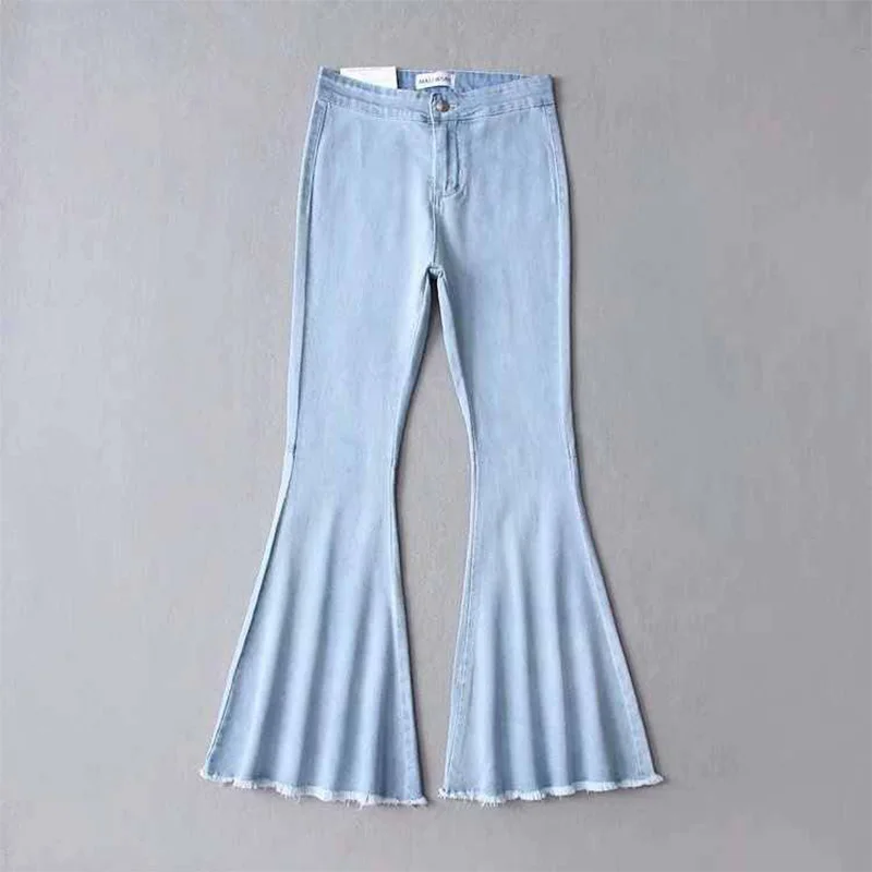 Light blue Aisiyibushi джинсы с высокой талией, расклешенные синие джинсы для мам, женские длинные расклешенные брюки с высокой талией, расклешенные джинсы размера плюс - Цвет: Light blue