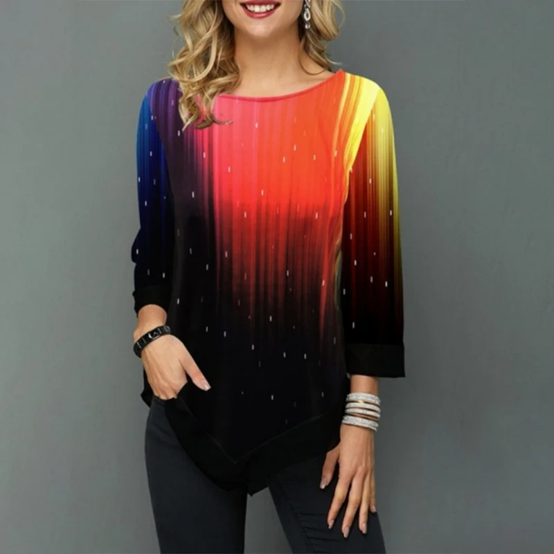 Женские блузки топы размера плюс 5XL рукав 3/4 туника блузка весна 2020 лето принт