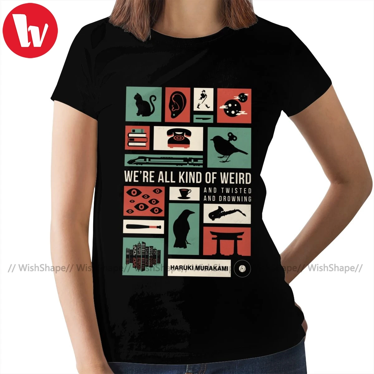 Футболка с японским котом футболка харуки Мураками белая женская из 100 хлопка